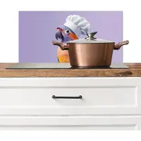 KitchenYeah Spatscherm keuken 60x30 cm - Kookplaat achterwand Papegaai - Koksmuts - Paars - Cute - Muurbeschermer - Spatwand fornuis - Hoogwaardig aluminium