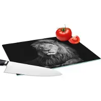 KitchenYeah Glazen Snijplank - 28x20 - Wilde dieren - Leeuw - zwart - Wit - Snijplanken Glas