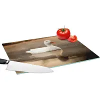 KitchenYeah Glazen Snijplank - 39x28 - Eend - Vogel - Water - Wit - Snijplanken Glas