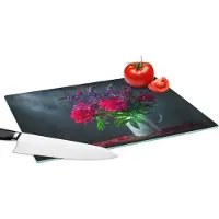 KitchenYeah Glazen Snijplank - 39x28 - Kleuren - Pioenroos - Stilleven - Snijplanken Glas