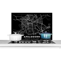 KitchenYeah Spatscherm keuken 90x60 cm - Kookplaat achterwand Kaart - Apeldoorn - Zwart - Muurbeschermer - Spatwand fornuis - Hoogwaardig aluminium