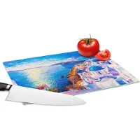 KitchenYeah Glazen Snijplank - 28x20 - Schilderij - Griekenland - Water - Olieverf - Snijplanken Glas
