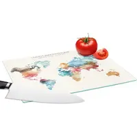 KitchenYeah Glazen Snijplank - 28x20 - Wereldkaart - Quotes - Waterverf - Kinderen - Jongen - Meisjes - Bucketlist - Snijplanken Glas