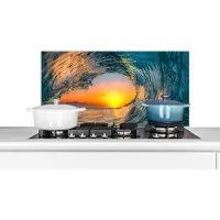 KitchenYeah Spatscherm keuken 80x40 cm - Kookplaat achterwand Zonsondergang - Water - Golf - Oranje - Muurbeschermer - Spatwand fornuis - Hoogwaardig aluminium