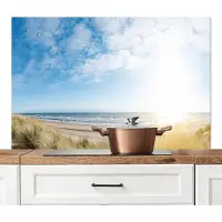 KitchenYeah Spatscherm keuken 120x80 cm - Kookplaat achterwand Strand - Zee - Vogels - Zomer - Planten - Muurbeschermer - Spatwand fornuis - Hoogwaardig aluminium