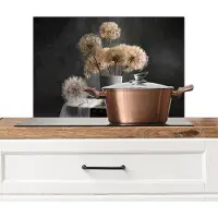 KitchenYeah Spatscherm keuken 60x40 cm - Kookplaat achterwand Bloemzaden - Paardenbloem- Vaas - Stilleven - Boeket - Muurbeschermer - Spatwand fornuis - Hoogwaardig aluminium