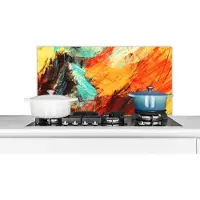 KitchenYeah Spatscherm keuken 90x45 cm - Kookplaat achterwand Schilderij - Abstract - Olieverf - Muurbeschermer - Spatwand fornuis - Hoogwaardig aluminium