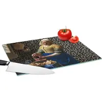 KitchenYeah Glazen Snijplank - 39x28 - Melkmeisje - Kunst - Panterprint - Vermeer - Schilderij - Oude meesters - Snijplanken Glas