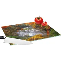 KitchenYeah Glazen Snijplank - 39x28 - Bomen - Waterval - Herfst - Snijplanken Glas