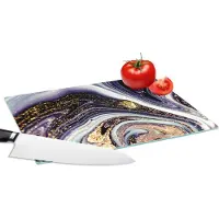 KitchenYeah Glazen Snijplank - 28x20 - Marmer - Paars - Luxe - Marmerlook - Glitter - Snijplanken Glas