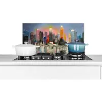 KitchenYeah Spatscherm keuken 60x30 cm - Kookplaat achterwand Schilderij - Olieverf - Skyline - Water - Muurbeschermer - Spatwand fornuis - Hoogwaardig aluminium
