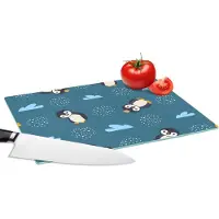KitchenYeah Glazen Snijplank - 28x20 - Pinguïn - Wolken - Jongens - Design - Snijplanken Glas
