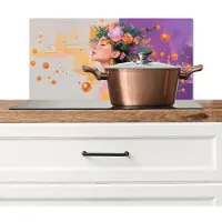 KitchenYeah Spatscherm keuken 70x30 cm - Kookplaat achterwand Abstract - Vrouw - Bloemenkroon - Goud - Muurbeschermer - Spatwand fornuis - Hoogwaardig aluminium
