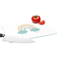 KitchenYeah Glazen Snijplank - 28x20 - Regenboog - Hartjes - Wolken - Stippen - Pastel - Kinderen - Snijplanken Glas