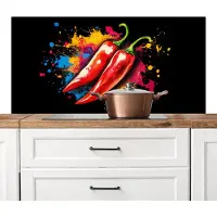 KitchenYeah Spatscherm keuken 120x60 cm - Kookplaat achterwand Peper - Graffiti - Verf - Abstract - Modern - Kleurrijk - Muurbeschermer - Spatwand fornuis - Hoogwaardig aluminium