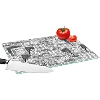 KitchenYeah Glazen Snijplank - 39x28 - Patroon - Huizen - Steden - Snijplanken Glas