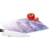 KitchenYeah Glazen Snijplank - 28x20 - Vlinder - Lavendel - Bloemen - Paars - Snijplanken Glas