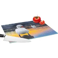 KitchenYeah Glazen Snijplank - 39x28 - Zwaan - Vogel - Zonsondergang - Water - Snijplanken Glas