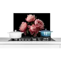 KitchenYeah Spatscherm keuken 70x50 cm - Kookplaat achterwand Bloemen - Pioenroos - Roze - Botanisch - Natuur - Muurbeschermer - Spatwand fornuis - Hoogwaardig aluminium