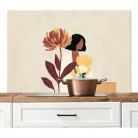 KitchenYeah Spatscherm keuken 120x80 cm - Kookplaat achterwand Vrouw - Minimalistisch - Bloem - Muurbeschermer - Spatwand fornuis - Hoogwaardig aluminium