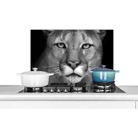 KitchenYeah Spatscherm keuken 60x40 cm - Kookplaat achterwand Panter - Wilde dieren - Zwart - Wit - Muurbeschermer - Spatwand fornuis - Hoogwaardig aluminium