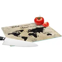 KitchenYeah Glazen Snijplank - 28x20 - Wereldkaart - Retro - Boot - Quote - Snijplanken Glas
