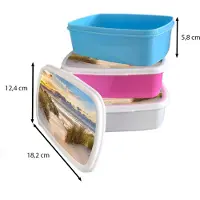 KitchenYeah Broodtrommel Wit - Lunchbox Strand - Duin - Gras - Zonsondergang - Zee - Brooddoos 18x12x6 cm - Brood lunch box - Broodtrommels voor kinderen en volwassenen