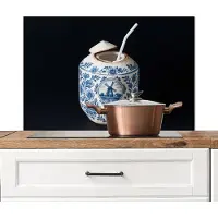 KitchenYeah Spatscherm keuken 80x55 cm - Kookplaat achterwand Kokosnoot - Eten - Delfts blauw - Drinken - Muurbeschermer - Spatwand fornuis - Hoogwaardig aluminium