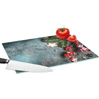KitchenYeah Glazen Snijplank - 39x28 - Kerst - Rustiek - Takken - Steranijs - Bes - Rood - Snijplanken Glas