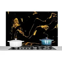 KitchenYeah Spatscherm keuken 120x80 cm - Kookplaat achterwand Patronen - Verf - Goud - Zwart - Muurbeschermer - Spatwand fornuis - Hoogwaardig aluminium