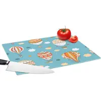 KitchenYeah Glazen Snijplank - 39x28 - Retro - Luchtballon - Pastel - Kinderen - Design - Snijplanken Glas