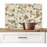 KitchenYeah Spatscherm keuken 90x60 cm - Kookplaat achterwand Stenen - Terrazzo - Decoratie - Tegels - Muurbeschermer - Spatwand fornuis - Hoogwaardig aluminium