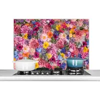 KitchenYeah Spatscherm keuken 100x65 cm - Kookplaat achterwand Bloemen - Kleuren - Collage - Muurbeschermer - Spatwand fornuis - Hoogwaardig aluminium