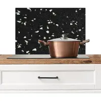 KitchenYeah Spatscherm keuken 60x40 cm - Kookplaat achterwand Terrazzo - Zwart - Grijs - Wit - Muurbeschermer - Spatwand fornuis - Hoogwaardig aluminium