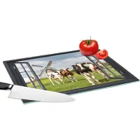 KitchenYeah Glazen Snijplank - 39x28 - Doorkijk - Koe - Molen - Koeien - Weiland - Gras - Groen - Snijplanken Glas