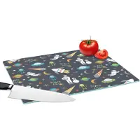 KitchenYeah Glazen Snijplank - 39x28 - Astronaut - Ufo - Regenboog - Patronen - Snijplanken Glas