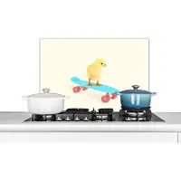 KitchenYeah Spatscherm keuken 60x40 cm - Kookplaat achterwand Kuiken - Geel - Skateboard - Blauw - Dieren - Muurbeschermer - Spatwand fornuis - Hoogwaardig aluminium