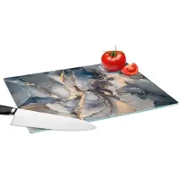 KitchenYeah Glazen Snijplank - 39x28 - Marmer - Grijs - Blauw - Luxe - Goud - Snijplanken Glas