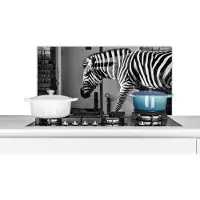 KitchenYeah Spatscherm keuken 80x40 cm - Kookplaat achterwand Zebra - Muur - Deur - Dieren - Zwart wit - Muurbeschermer - Spatwand fornuis - Hoogwaardig aluminium