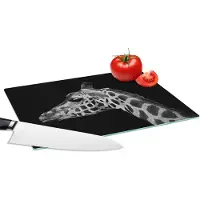KitchenYeah Glazen Snijplank - 28x20 - Dieren - Giraffe - Zwart - Wit - Snijplanken Glas