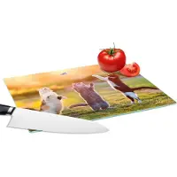 KitchenYeah Glazen Snijplank - 28x20 - Katten - Vlinder - Zonsondergang - Gras - Natuur - Snijplanken Glas