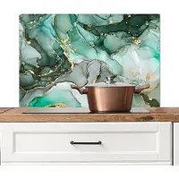 KitchenYeah Spatscherm - Groen - Goud - Marmer print look - Achterwand keuken - Luxe - Spatwand - Keuken - Natuursteen - 80x55 cm