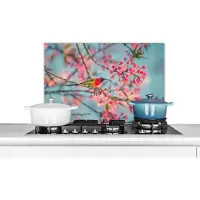 KitchenYeah Spatscherm keuken 60x40 cm - Kookplaat achterwand Vogel - Sakura - Kleuren - Muurbeschermer - Spatwand fornuis - Hoogwaardig aluminium