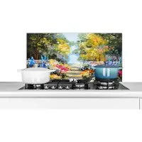 KitchenYeah Spatscherm keuken 90x45 cm - Kookplaat achterwand Schilderij - Bloemen - Natuur - Olieverf - Muurbeschermer - Spatwand fornuis - Hoogwaardig aluminium
