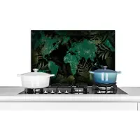 KitchenYeah Spatscherm keuken 70x50 cm - Kookplaat achterwand Wereldkaart - Groen - Bladeren - Muurbeschermer - Spatwand fornuis - Hoogwaardig aluminium