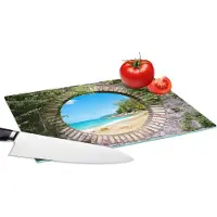 KitchenYeah Glazen Snijplank - 28x20 - Strand - Zee - Doorkijk - Zomer - Snijplanken Glas