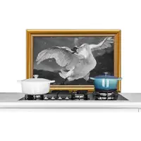KitchenYeah Spatscherm keuken 80x55 cm - Kookplaat achterwand De bedreigde zwaan - Oude meesters - Lijst - Goud - Muurbeschermer - Spatwand fornuis - Hoogwaardig aluminium