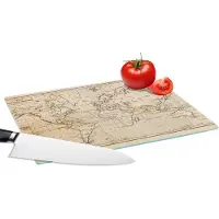 KitchenYeah Glazen Snijplank - 28x20 - Wereldkaart - Vintage - Bruin - Educatief - Snijplanken Glas