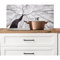 KitchenYeah Spatscherm keuken 90x45 cm - Kookplaat achterwand Boom - Takken - Bladeren - Mist - Muurbeschermer - Spatwand fornuis - Hoogwaardig aluminium