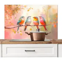 KitchenYeah Spatscherm keuken 100x65 cm - Kookplaat achterwand Vogels - Kleurrijk - Tak - Muurbeschermer - Spatwand fornuis - Hoogwaardig aluminium